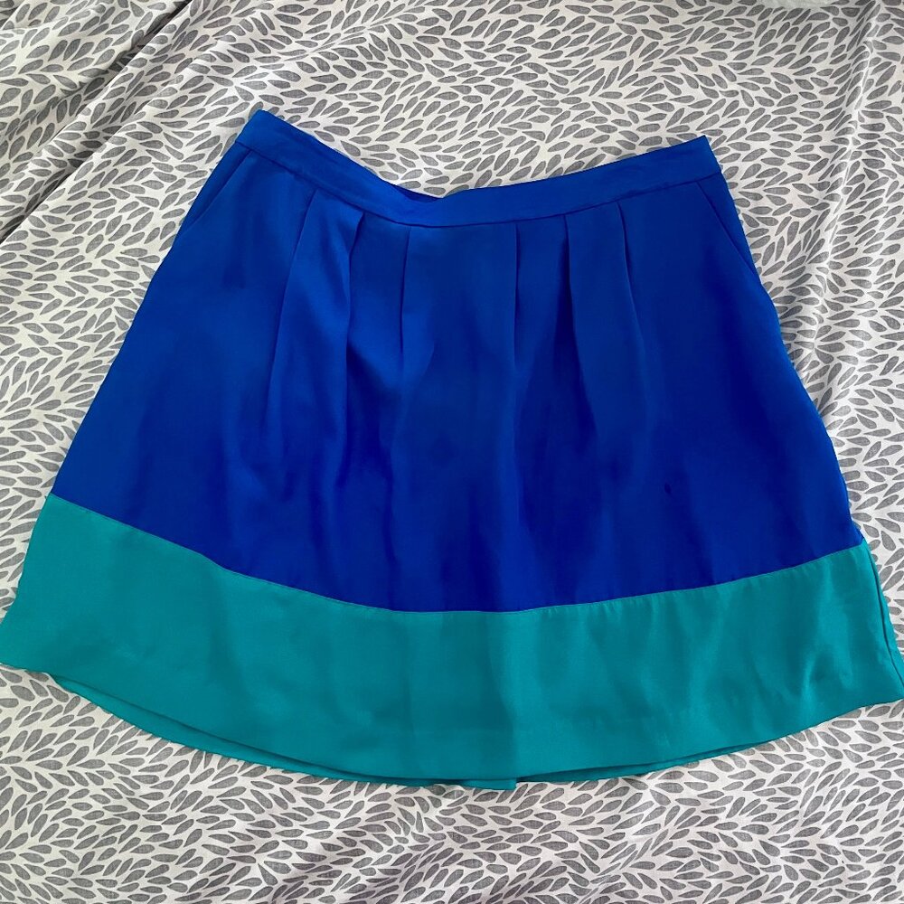 JCREW colorblock turquoise border/blue flare a-line skirt 10
